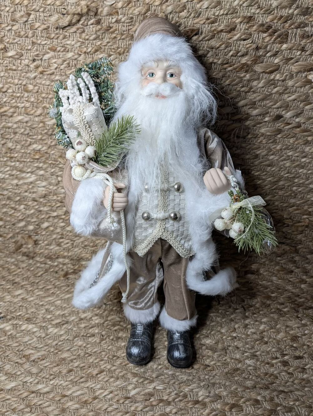 34th & Pine Santa Claus White Faux Fur Gold Silver Christmas Holiday Decor 18"